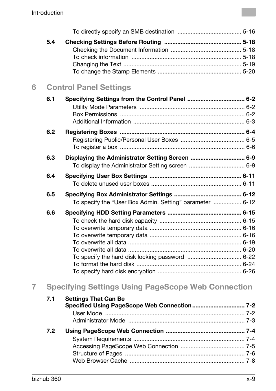 6control panel settings | Konica Minolta bizhub 360 User Manual | Page 10 / 218