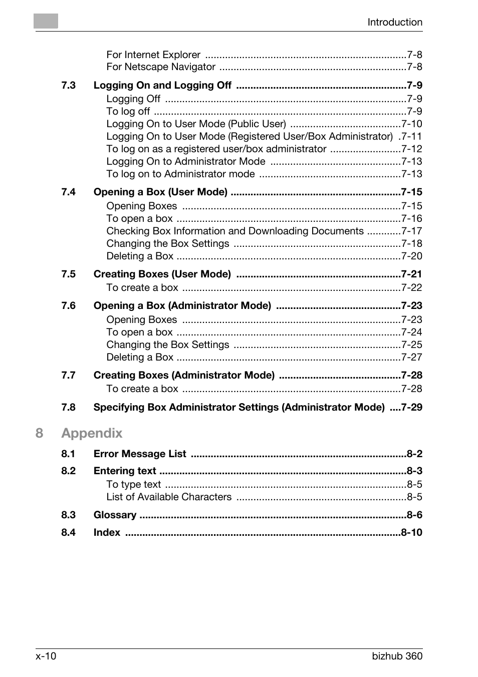 8appendix | Konica Minolta bizhub 360 User Manual | Page 11 / 218