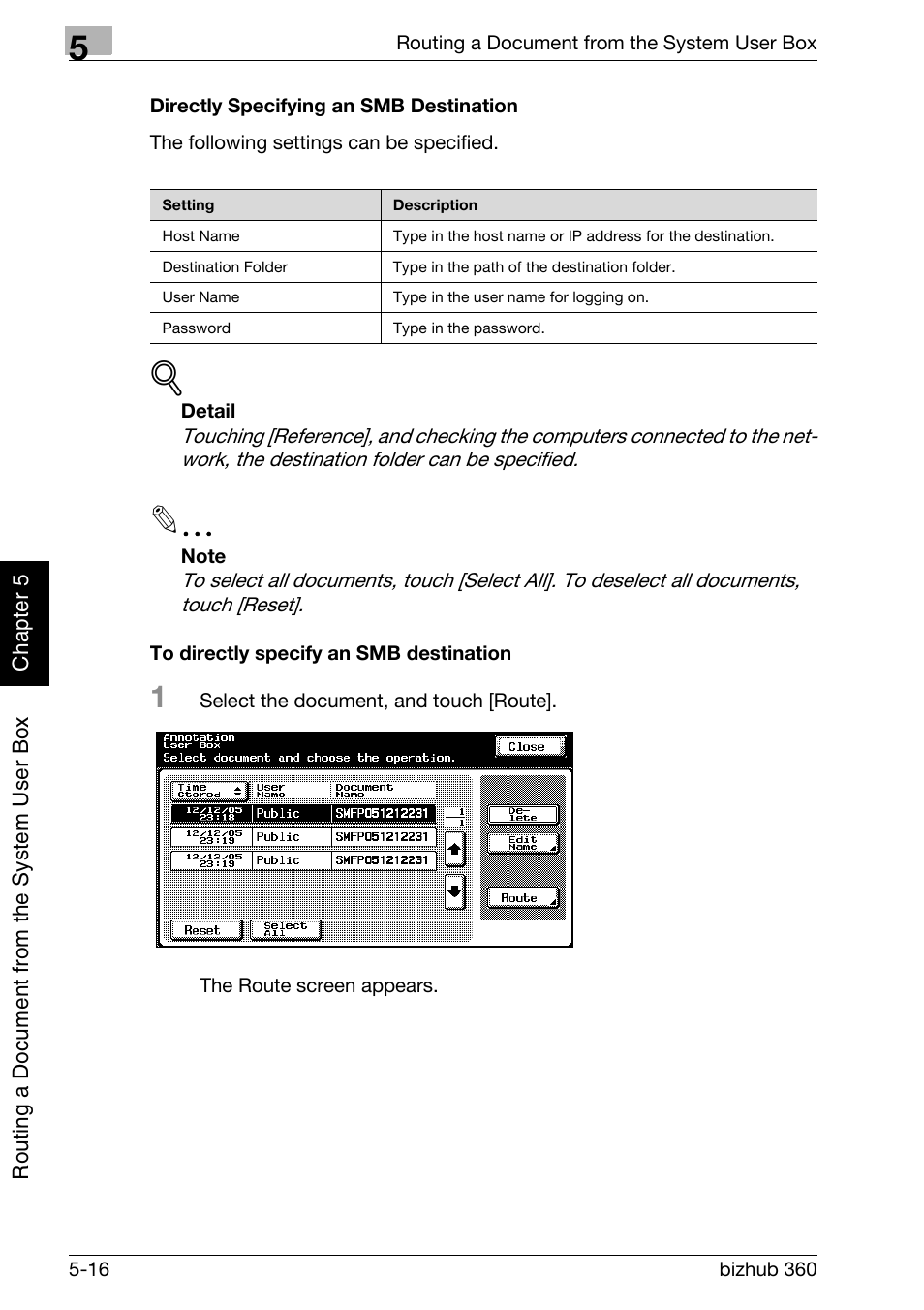 Directly specifying an smb destination -16, To directly specify an smb destination -16, P. 5-16 | Konica Minolta bizhub 360 User Manual | Page 141 / 218