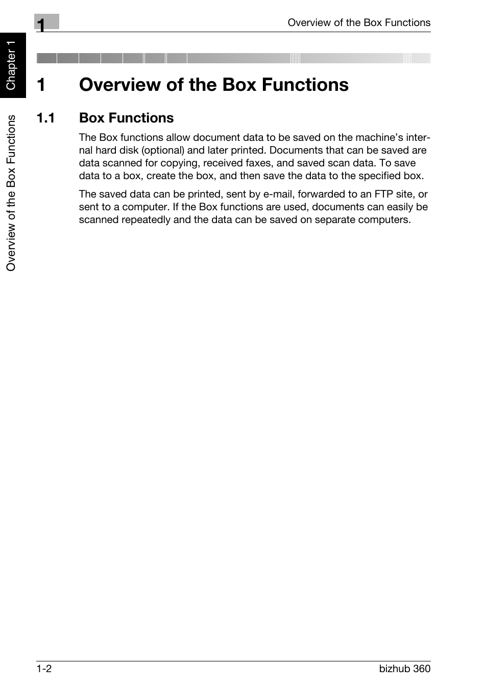 1 overview of the box functions, 1 box functions, Overview of the box functions | Box functions -2, 1overview of the box functions | Konica Minolta bizhub 360 User Manual | Page 19 / 218