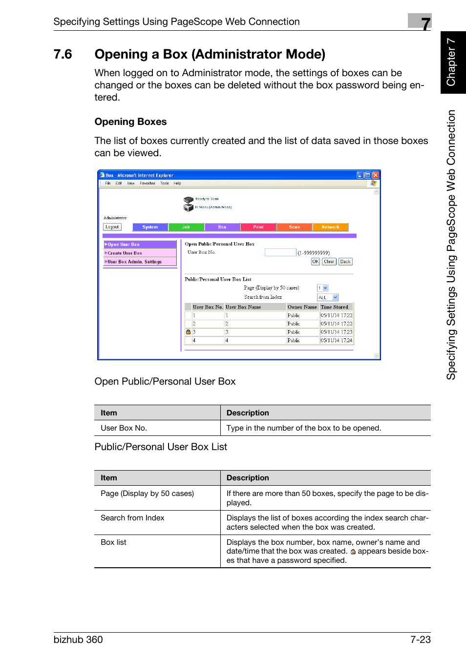 6 opening a box (administrator mode), Opening a box (administrator mode) -23, Opening boxes -23 | Konica Minolta bizhub 360 User Manual | Page 198 / 218