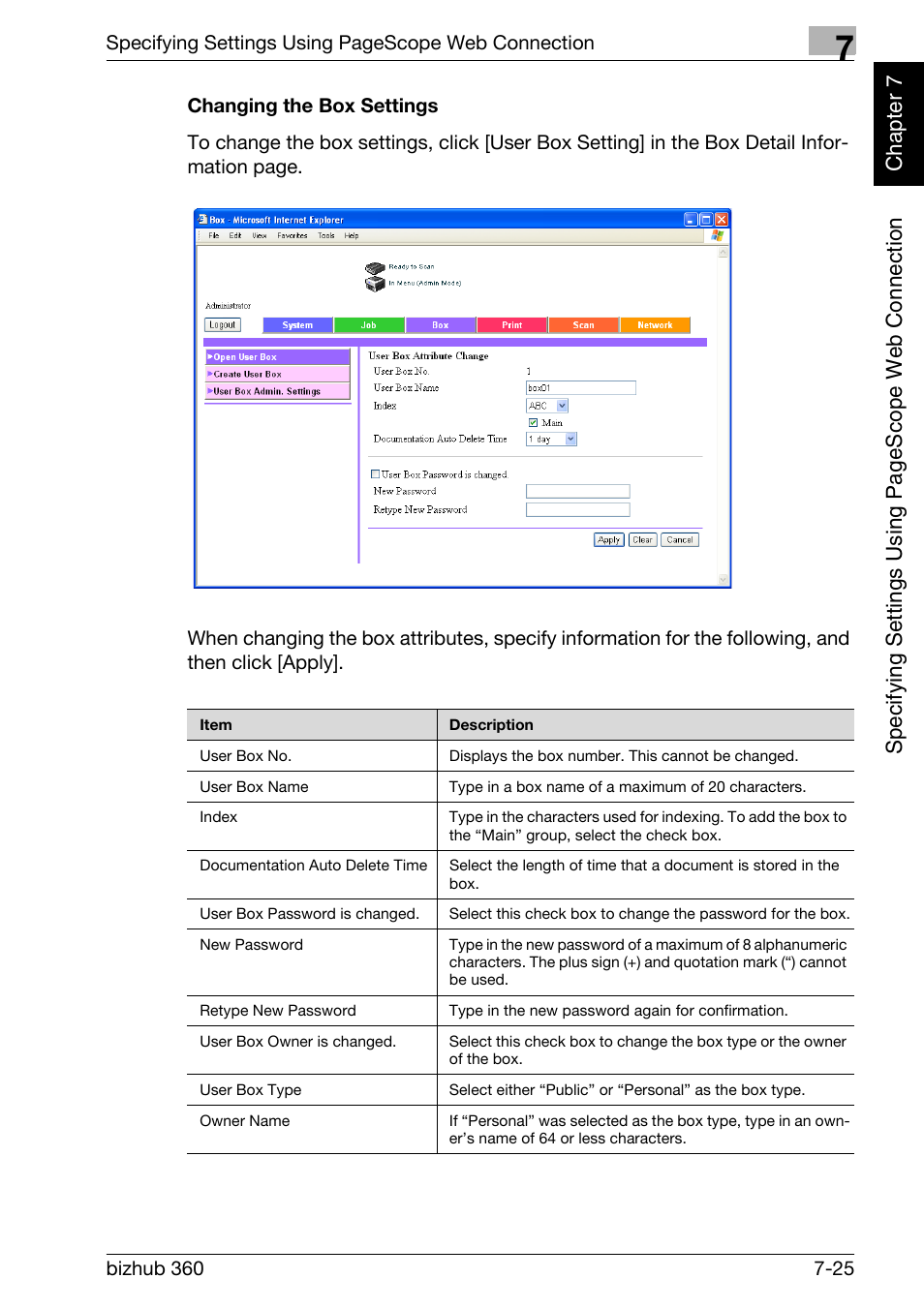 Changing the box settings -25 | Konica Minolta bizhub 360 User Manual | Page 200 / 218