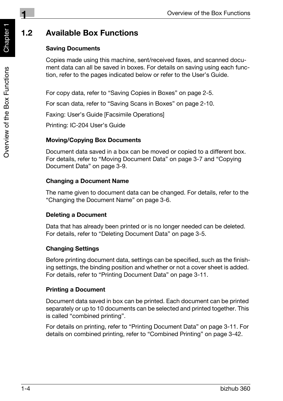 2 available box functions, Available box functions -4 | Konica Minolta bizhub 360 User Manual | Page 21 / 218