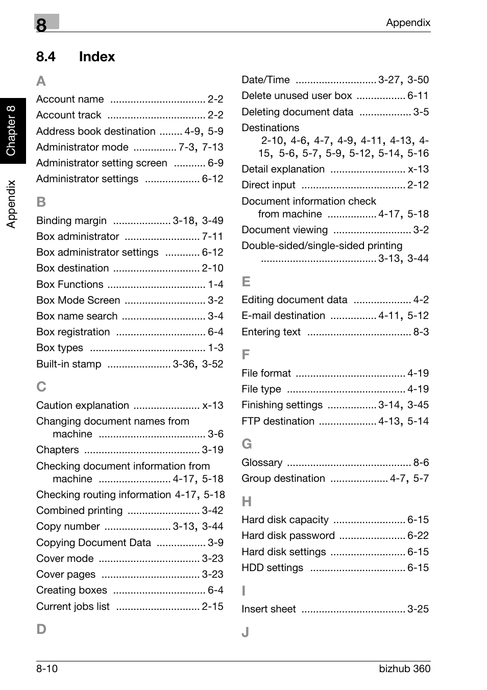 4 index, Index -10, 4 index a | Konica Minolta bizhub 360 User Manual | Page 215 / 218