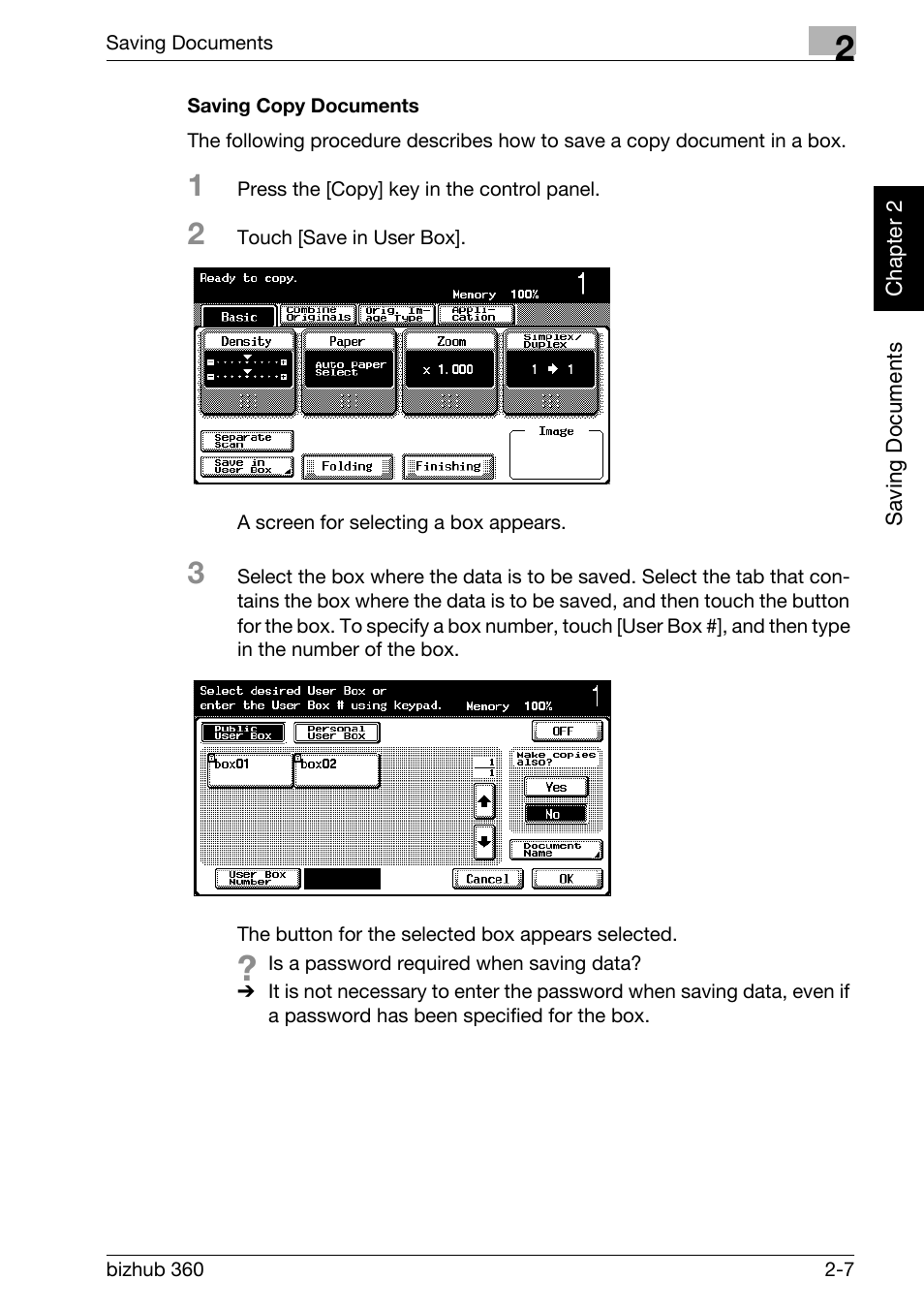 Saving copy documents -7 | Konica Minolta bizhub 360 User Manual | Page 30 / 218