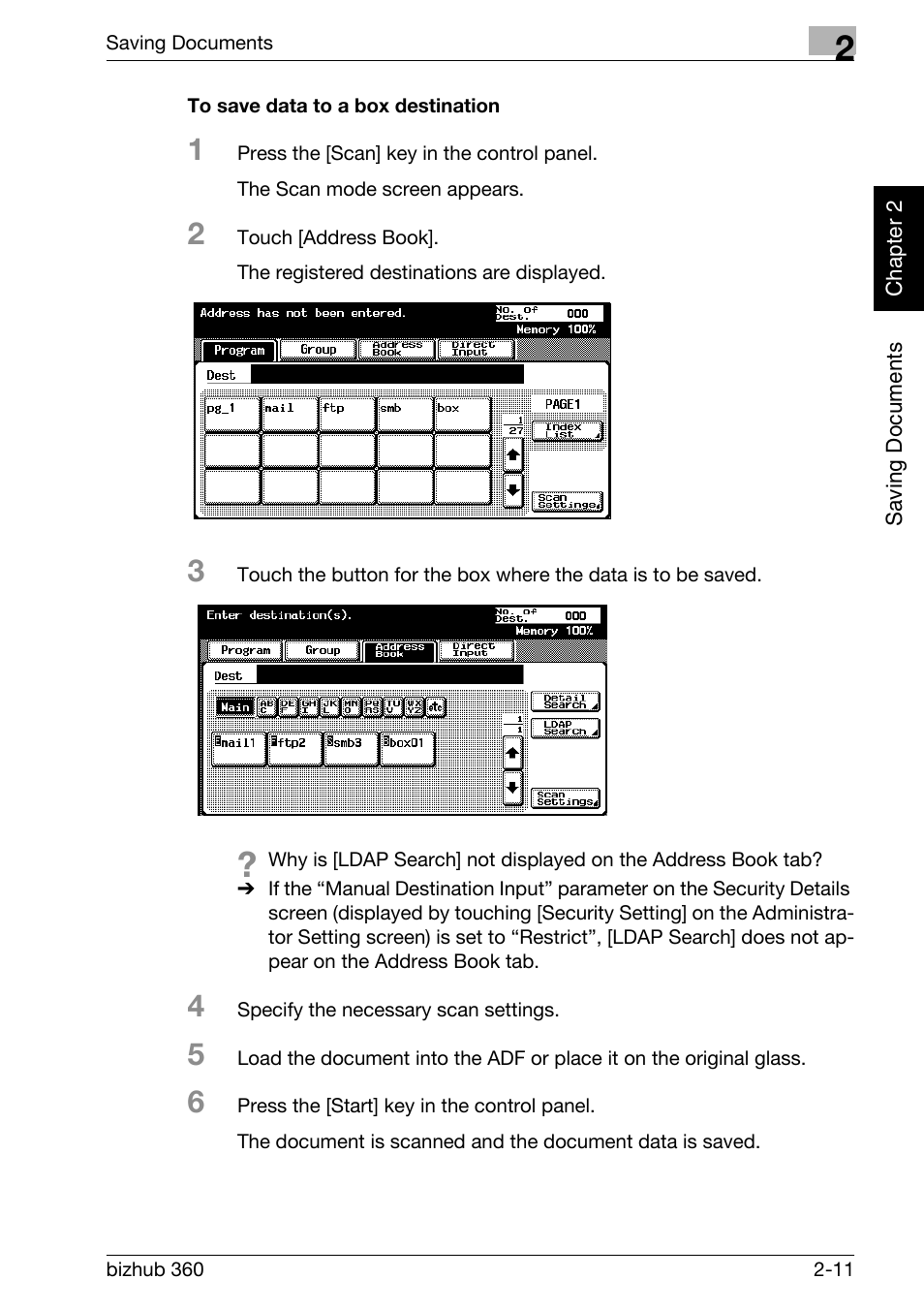 To save data to a box destination -11 | Konica Minolta bizhub 360 User Manual | Page 34 / 218