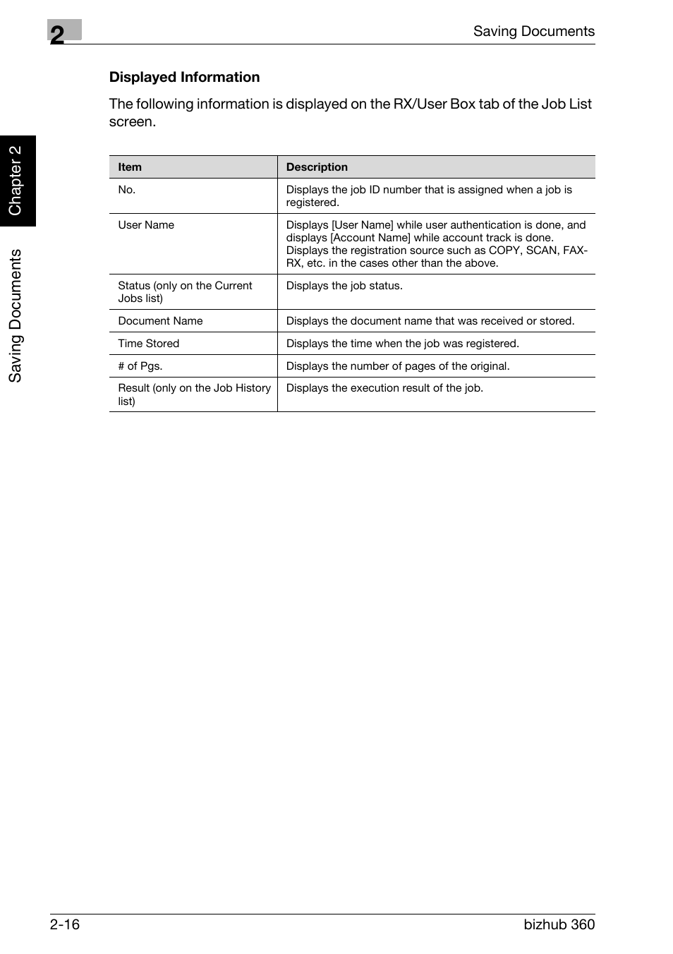 Displayed information -16 | Konica Minolta bizhub 360 User Manual | Page 39 / 218