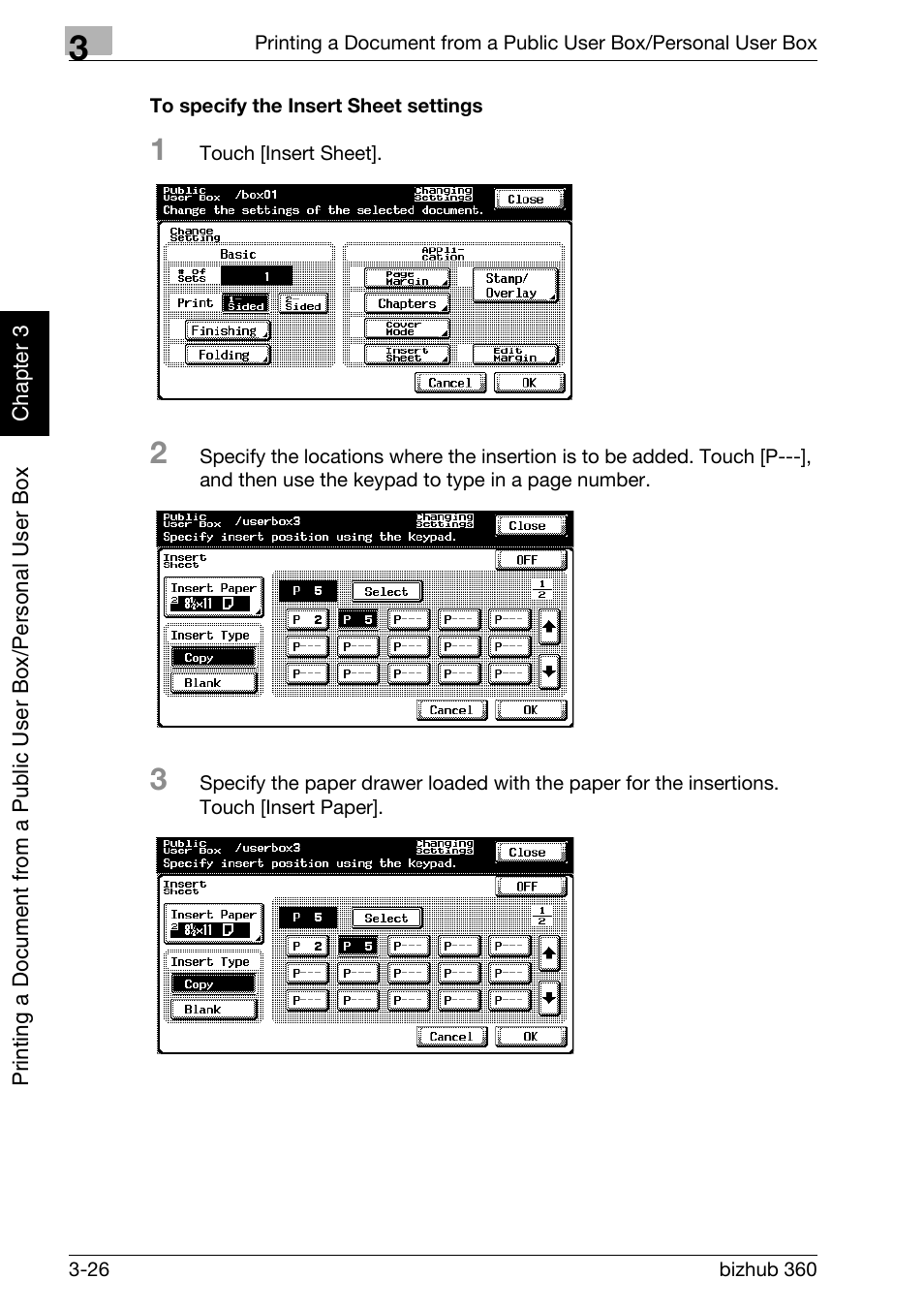 To specify the insert sheet settings -26 | Konica Minolta bizhub 360 User Manual | Page 65 / 218