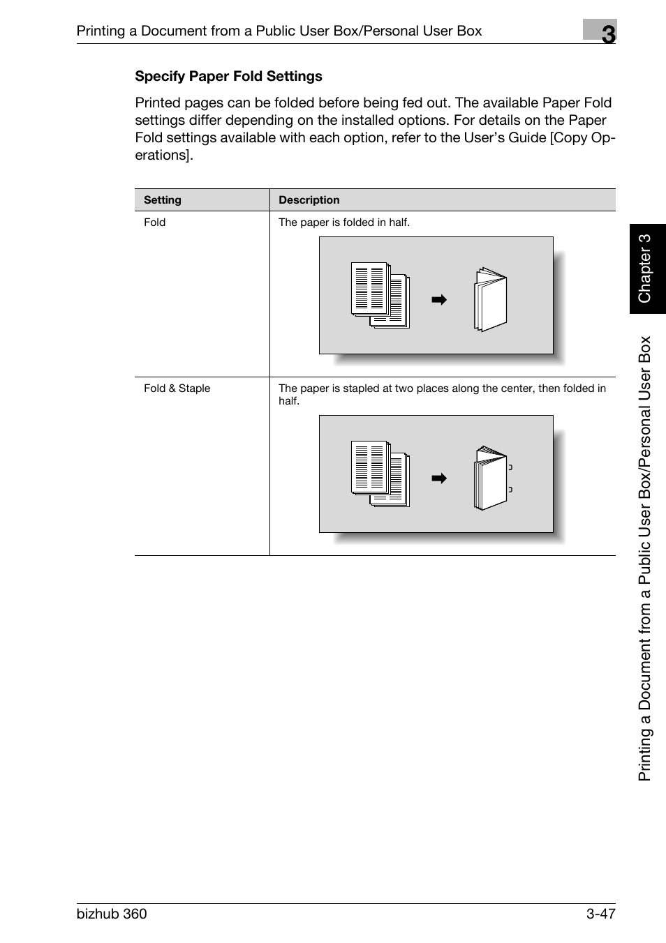 Specify paper fold settings -47, P. 3-47 | Konica Minolta bizhub 360 User Manual | Page 86 / 218