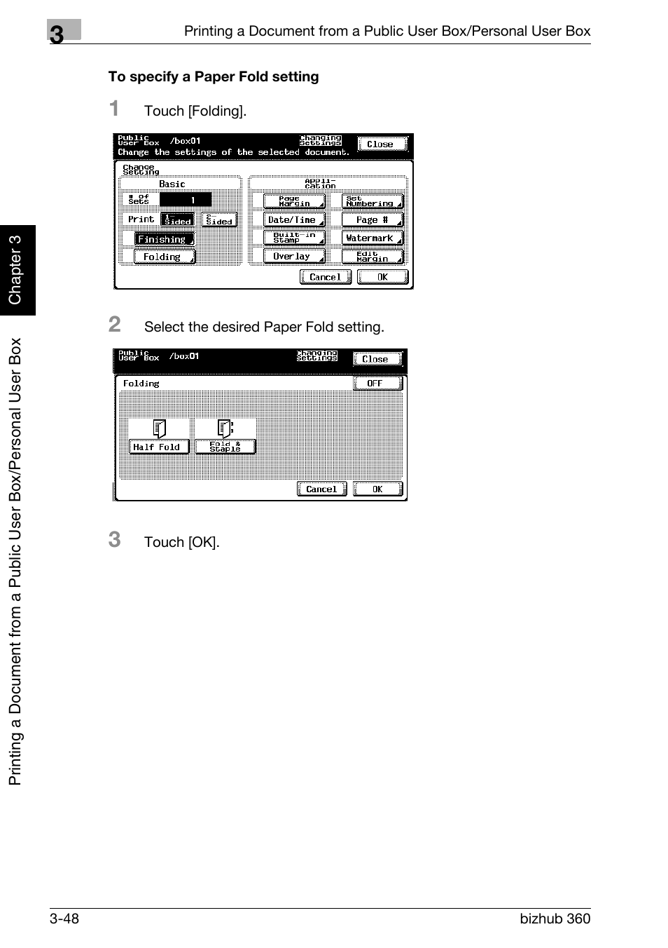 To specify a paper fold setting -48 | Konica Minolta bizhub 360 User Manual | Page 87 / 218