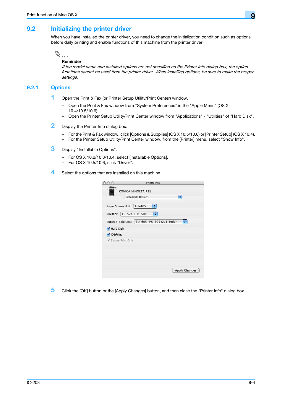 2 initializing the printer driver, 1 options, Initializing the printer driver -4 | Options -4 | Konica Minolta bizhub 601 User Manual | Page 113 / 273