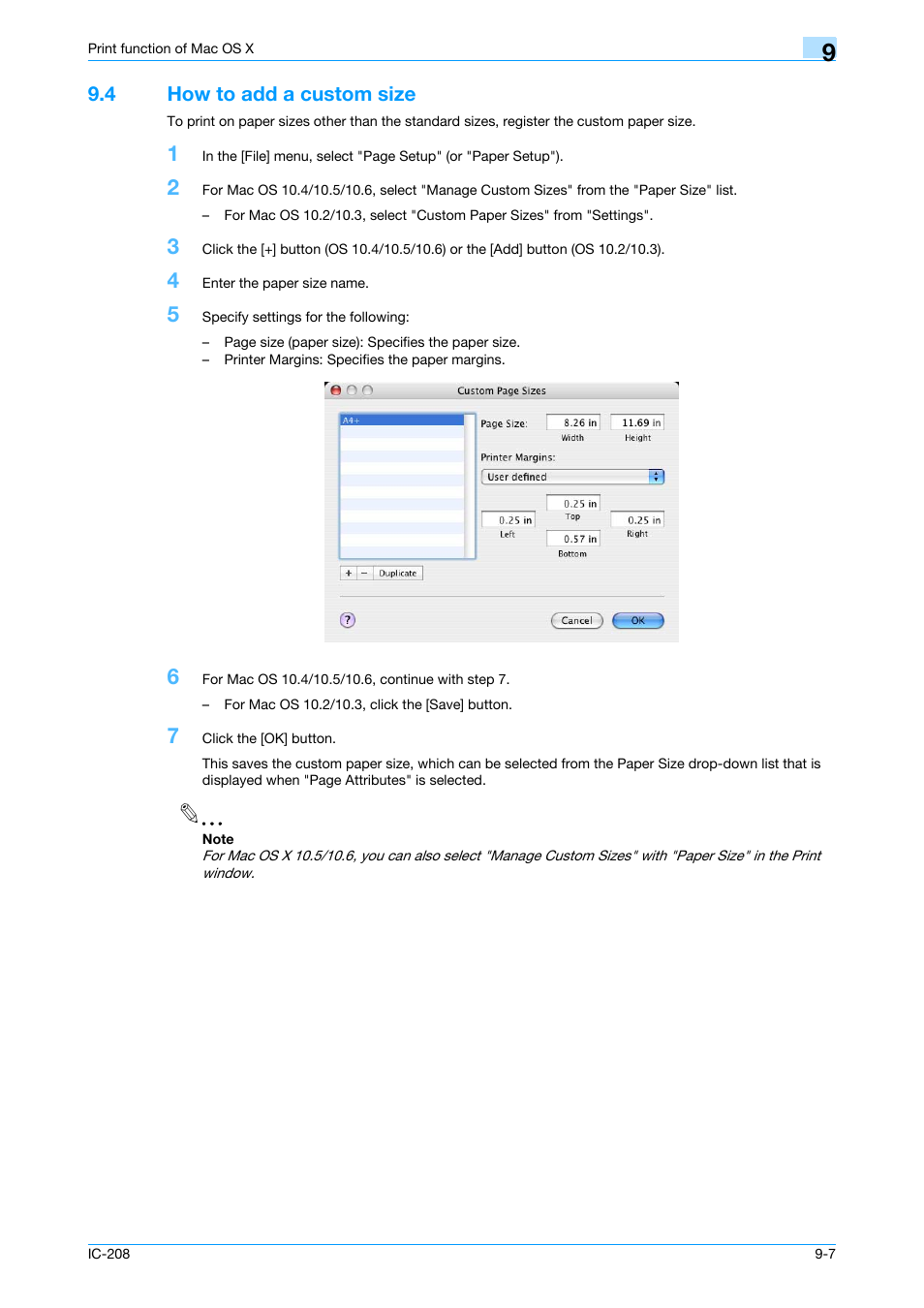 4 how to add a custom size, How to add a custom size -7 | Konica Minolta bizhub 601 User Manual | Page 116 / 273