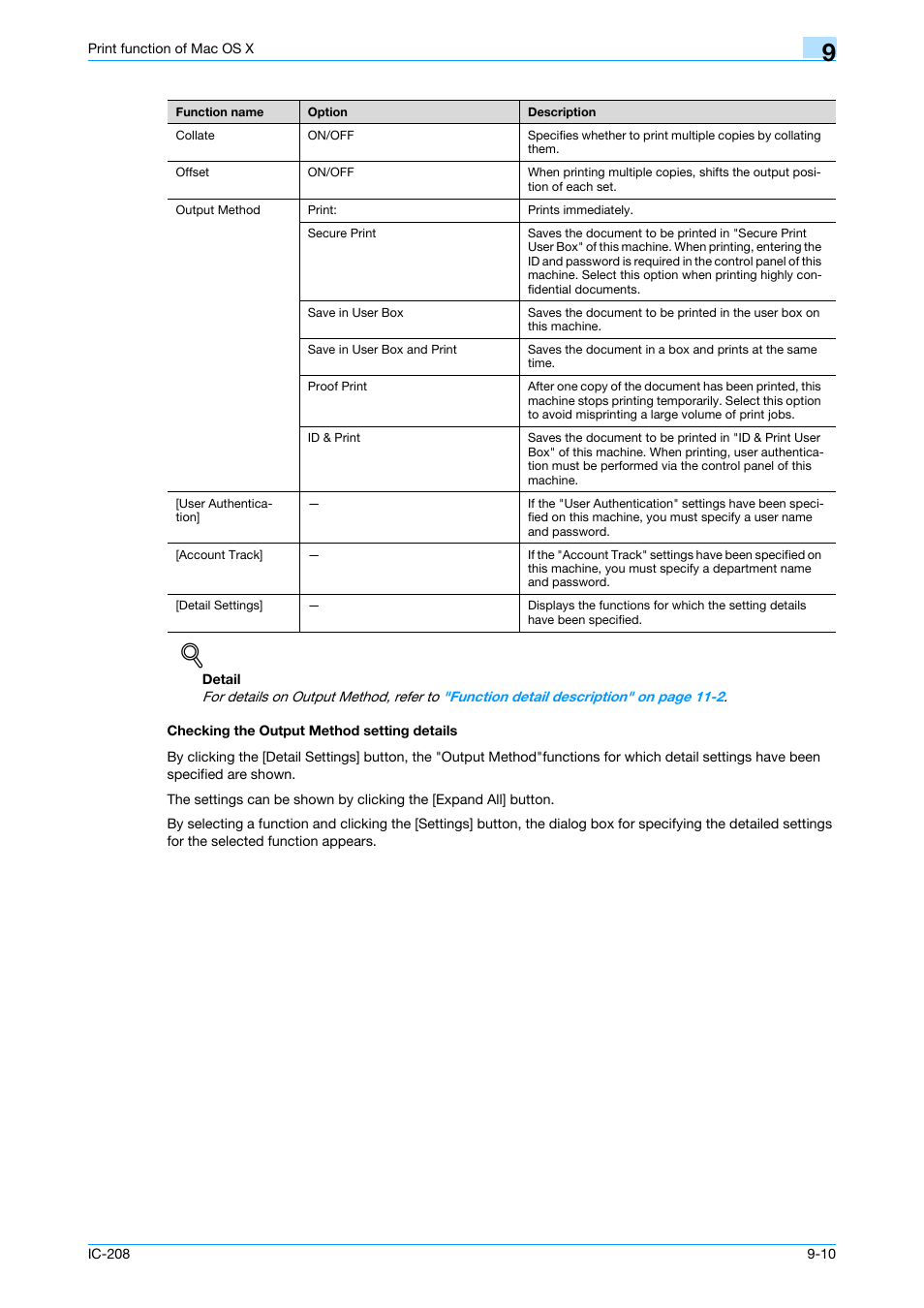 Checking the output method setting details, Checking the output method setting details -10 | Konica Minolta bizhub 601 User Manual | Page 119 / 273