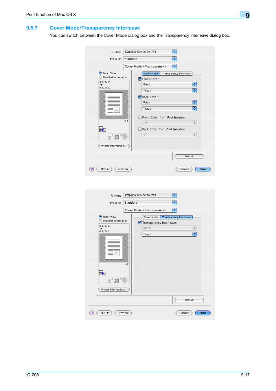 7 cover mode/transparency interleave, Cover mode/transparency interleave -17 | Konica Minolta bizhub 601 User Manual | Page 126 / 273