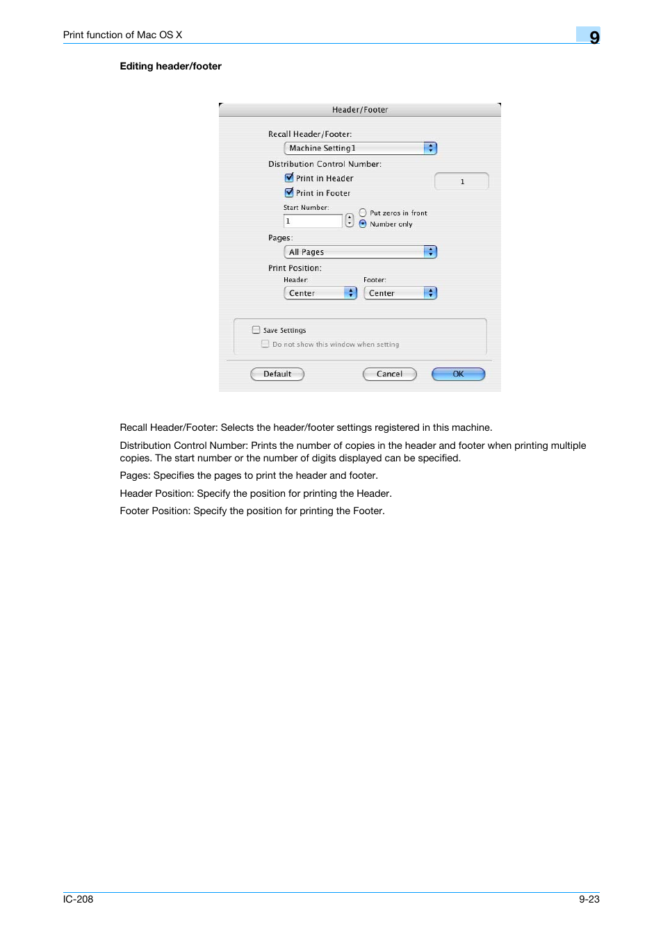 Editing header/footer, Editing header/footer -23, Editing header/footer" on | Konica Minolta bizhub 601 User Manual | Page 132 / 273