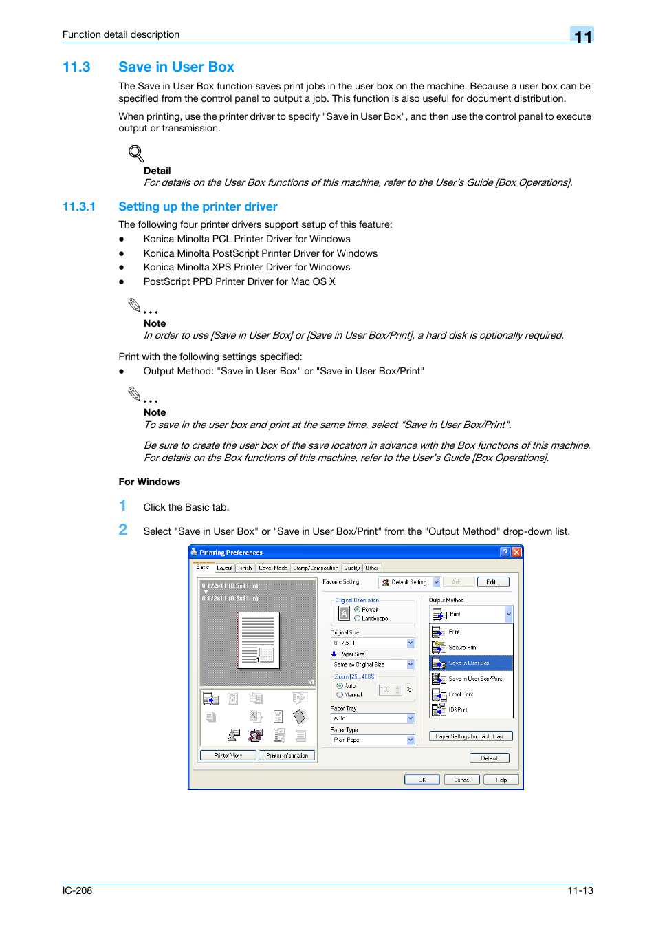 3 save in user box, 1 setting up the printer driver, For windows | Save in user box -13, Setting up the printer driver -13 for windows -13 | Konica Minolta bizhub 601 User Manual | Page 153 / 273