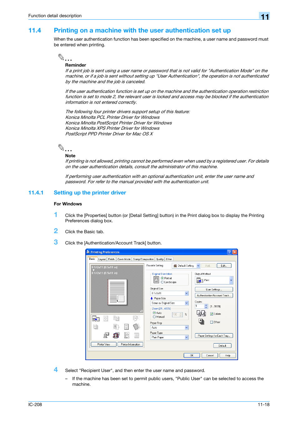 1 setting up the printer driver, For windows, Setting up the printer driver -18 for windows -18 | Konica Minolta bizhub 601 User Manual | Page 158 / 273