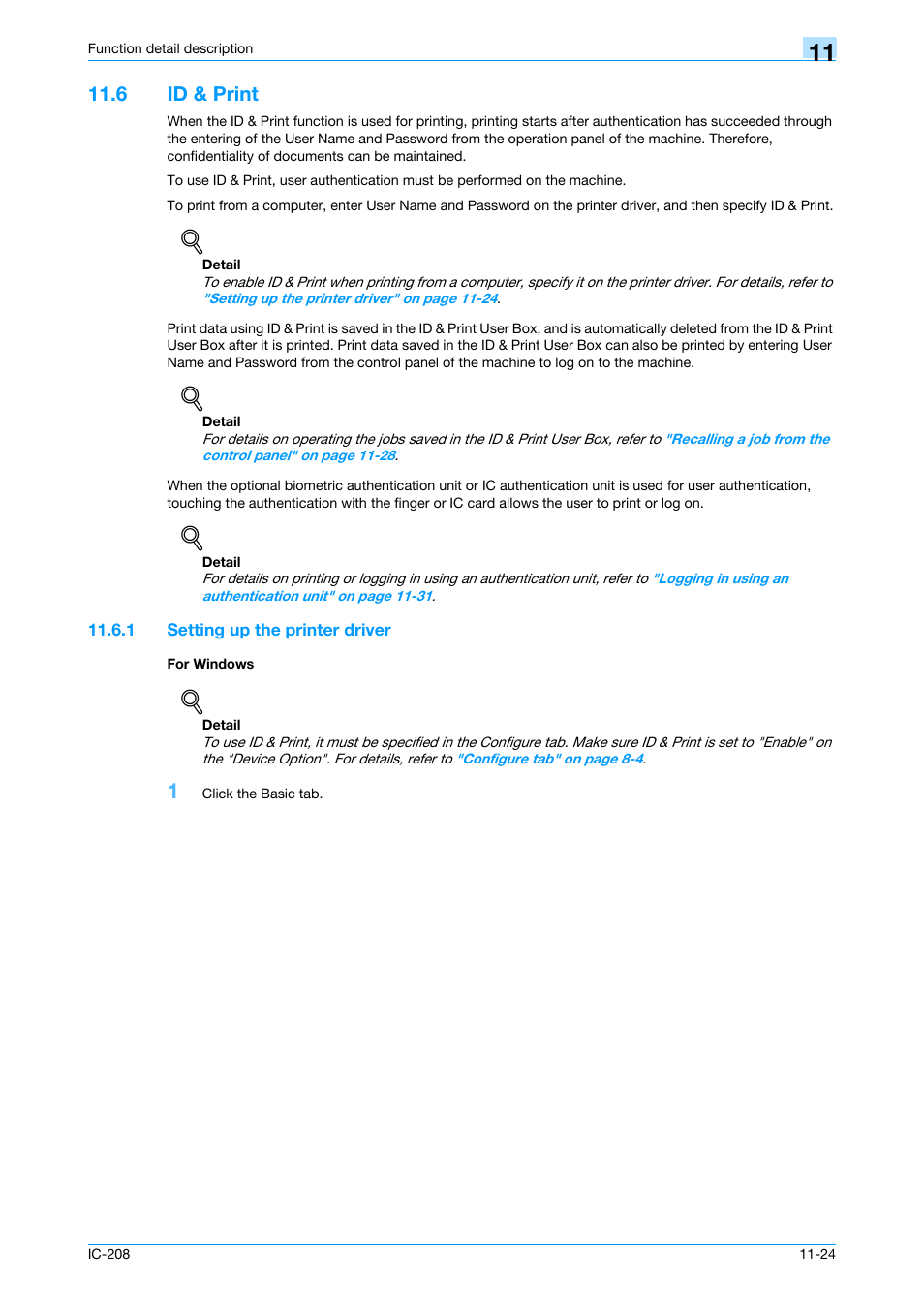 6 id & print, 1 setting up the printer driver, For windows | Id & print -24, Setting up the printer driver -24 for windows -24 | Konica Minolta bizhub 601 User Manual | Page 164 / 273