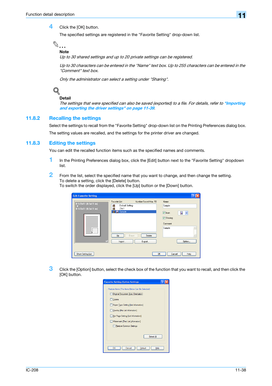 2 recalling the settings, 3 editing the settings, Recalling the settings -38 | Editing the settings -38 | Konica Minolta bizhub 601 User Manual | Page 178 / 273