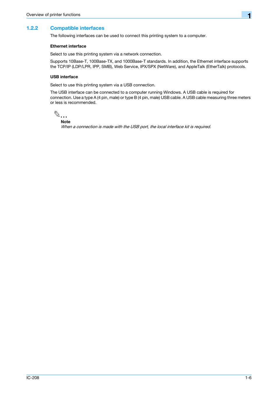 2 compatible interfaces, Ethernet interface, Usb interface | Konica Minolta bizhub 601 User Manual | Page 18 / 273