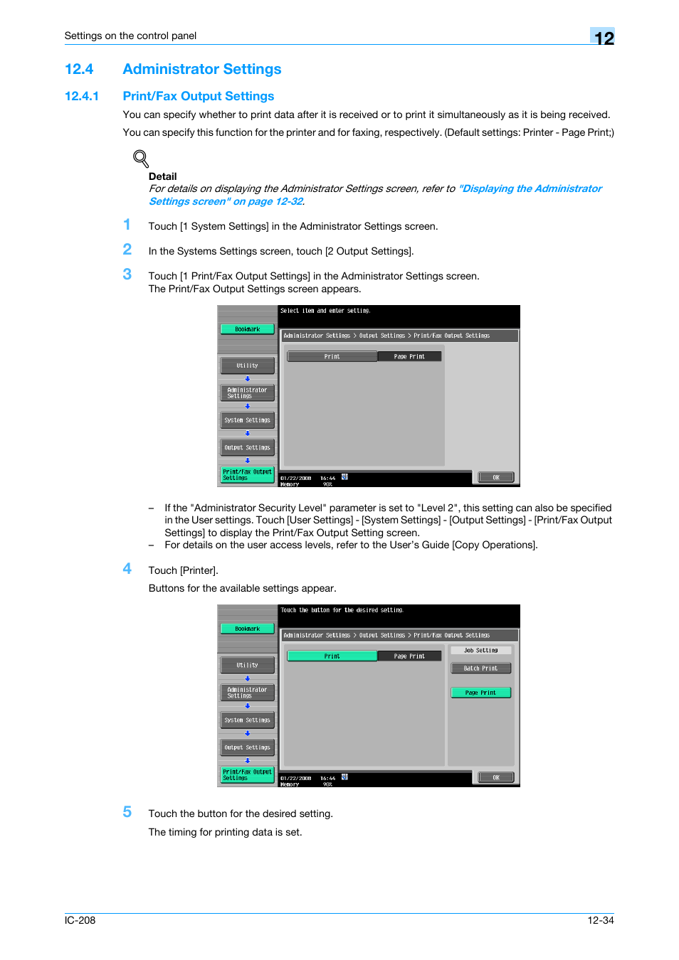 4 administrator settings, 1 print/fax output settings, Administrator settings -34 | Print/fax output settings -34 | Konica Minolta bizhub 601 User Manual | Page 213 / 273