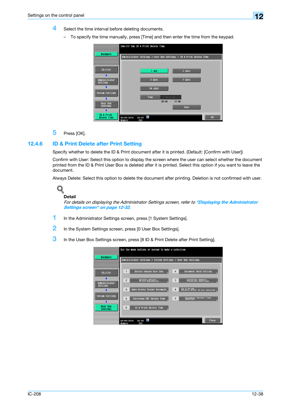 6 id & print delete after print setting, Id & print delete after print setting -38, Id & print | Konica Minolta bizhub 601 User Manual | Page 217 / 273