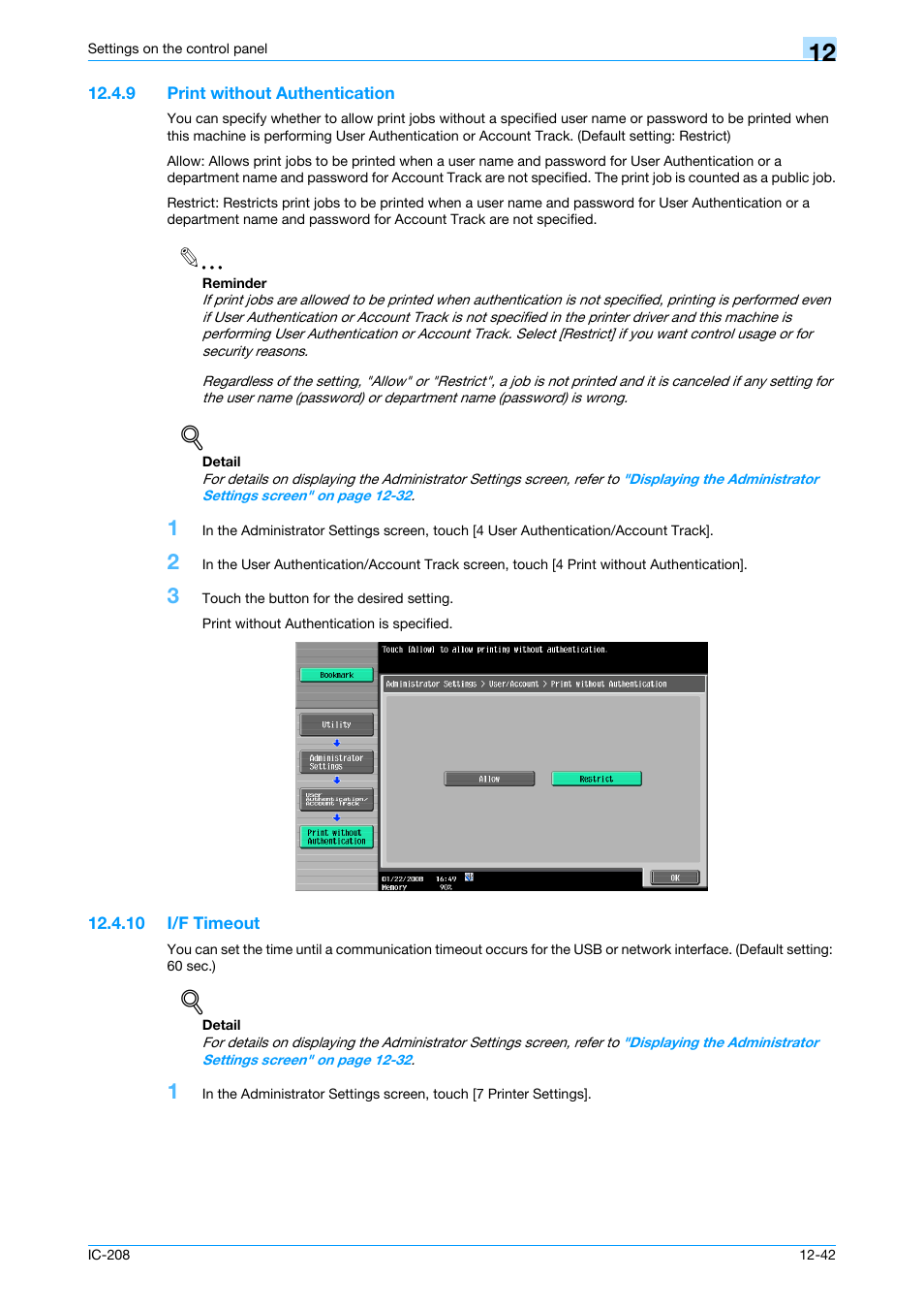 9 print without authentication, 10 i/f timeout, Print without authentication -42 | I/f timeout -42 | Konica Minolta bizhub 601 User Manual | Page 221 / 273
