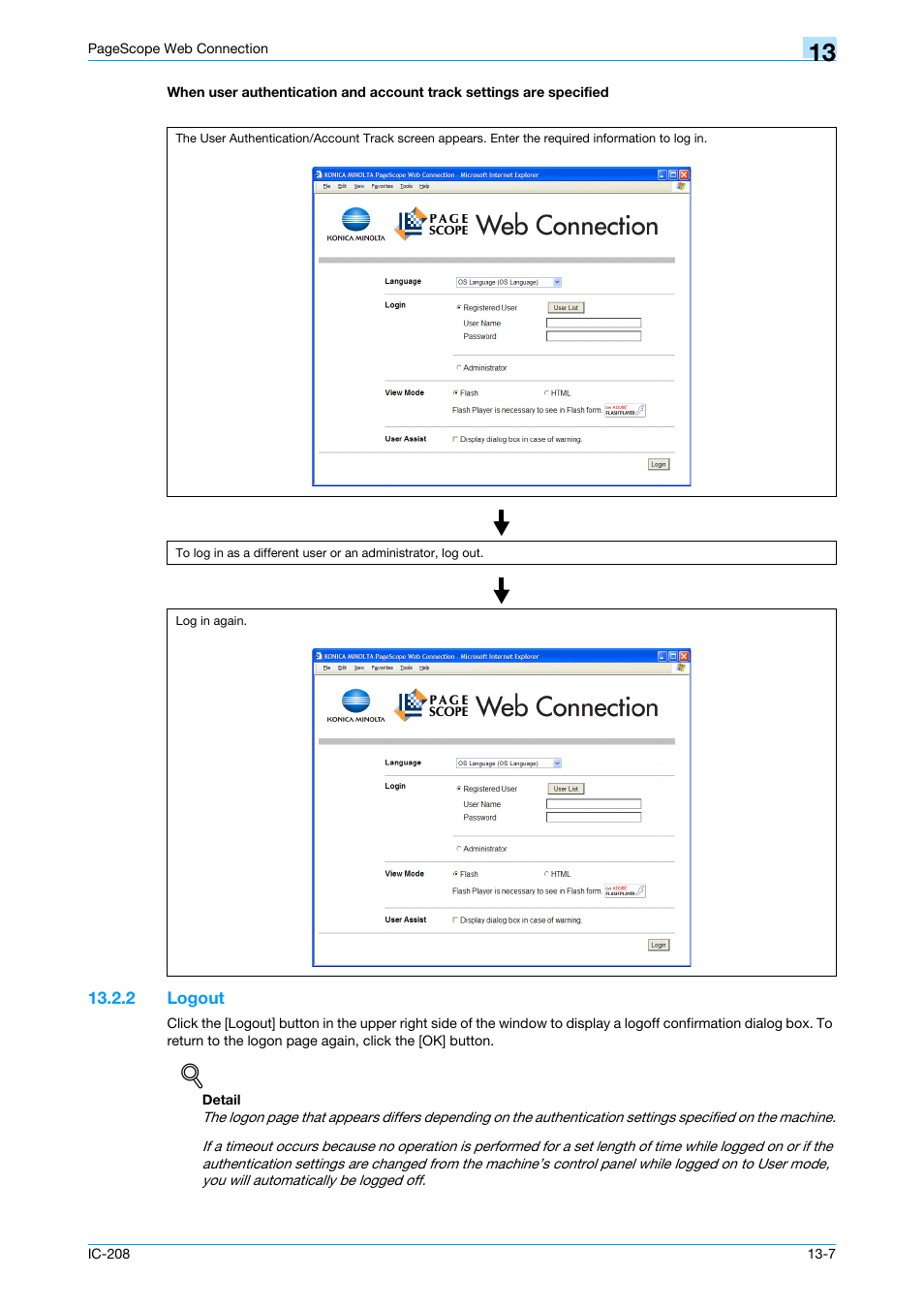 2 logout, Logout -7 | Konica Minolta bizhub 601 User Manual | Page 234 / 273