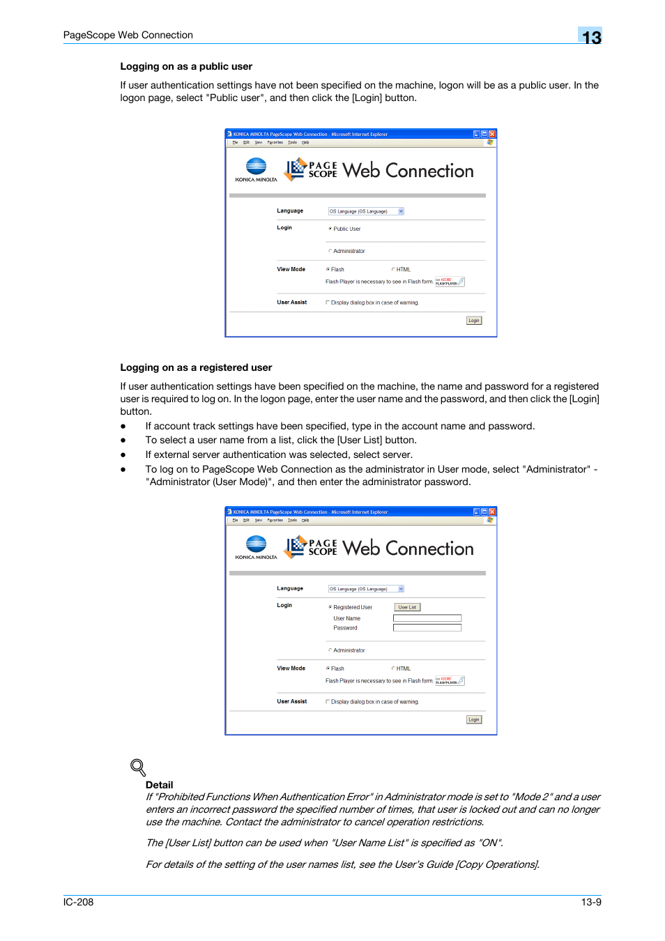 Logging on as a public user, Logging on as a registered user, Tails, refer to | Konica Minolta bizhub 601 User Manual | Page 236 / 273