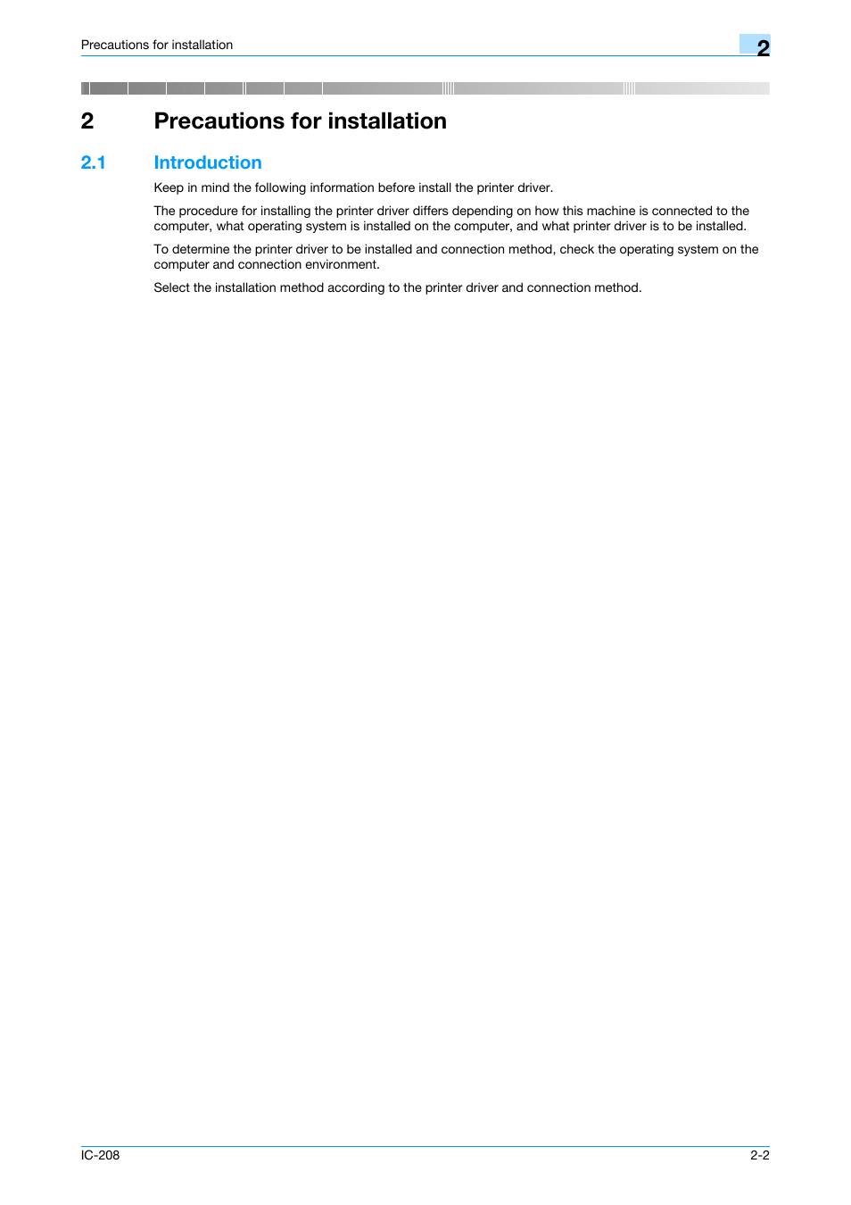 2 precautions for installation, 1 introduction, Precautions for installation | Introduction -2, Precautions for installation" on, 2precautions for installation | Konica Minolta bizhub 601 User Manual | Page 24 / 273
