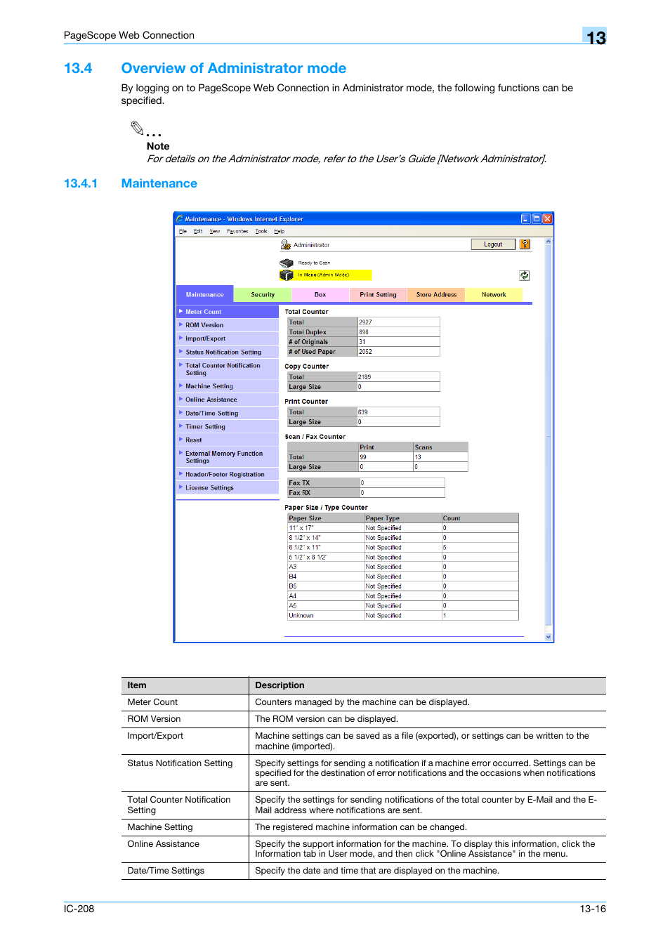 4 overview of administrator mode, 1 maintenance, Overview of administrator mode -16 | Maintenance -16 | Konica Minolta bizhub 601 User Manual | Page 243 / 273