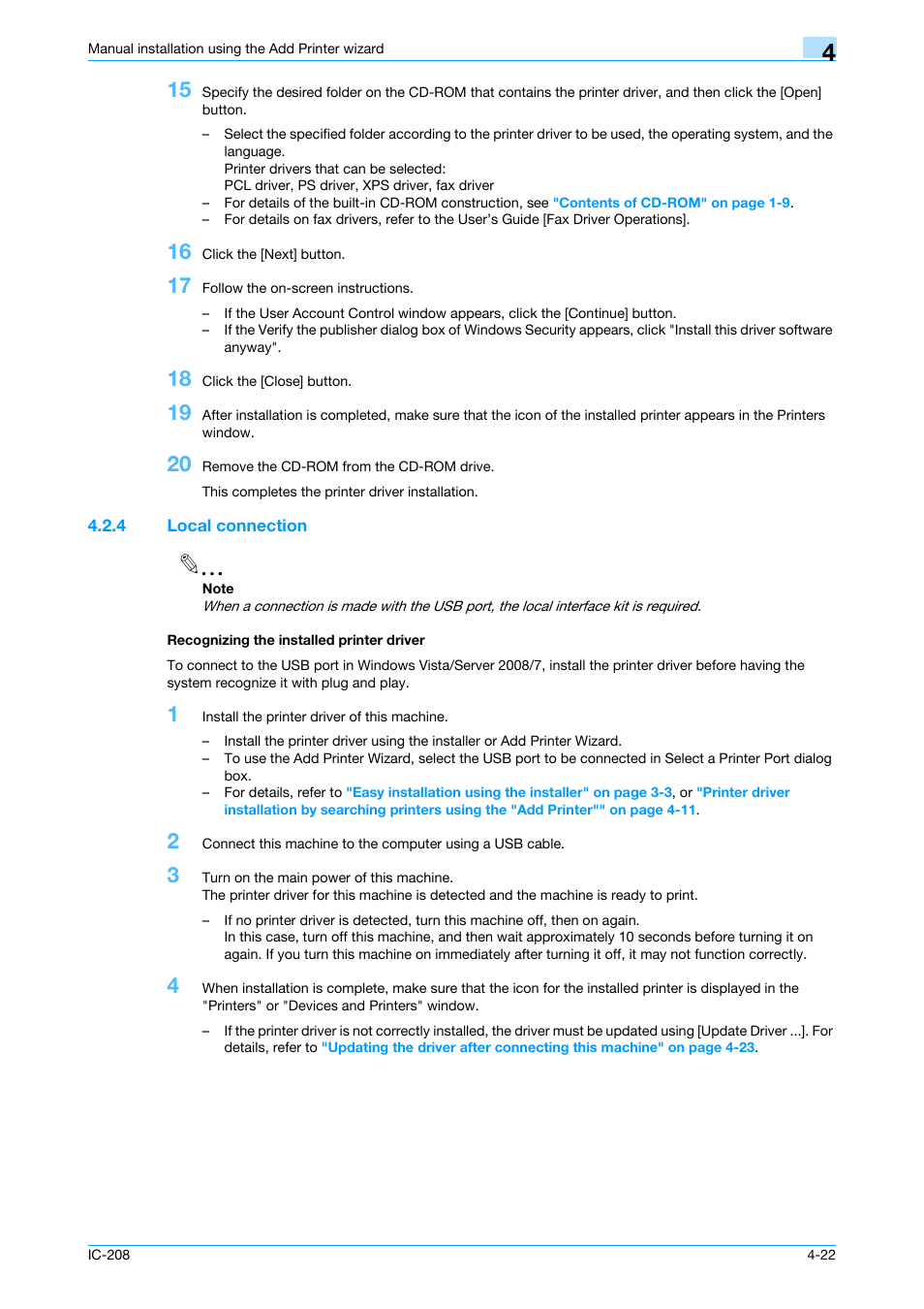 4 local connection, Recognizing the installed printer driver | Konica Minolta bizhub 601 User Manual | Page 57 / 273