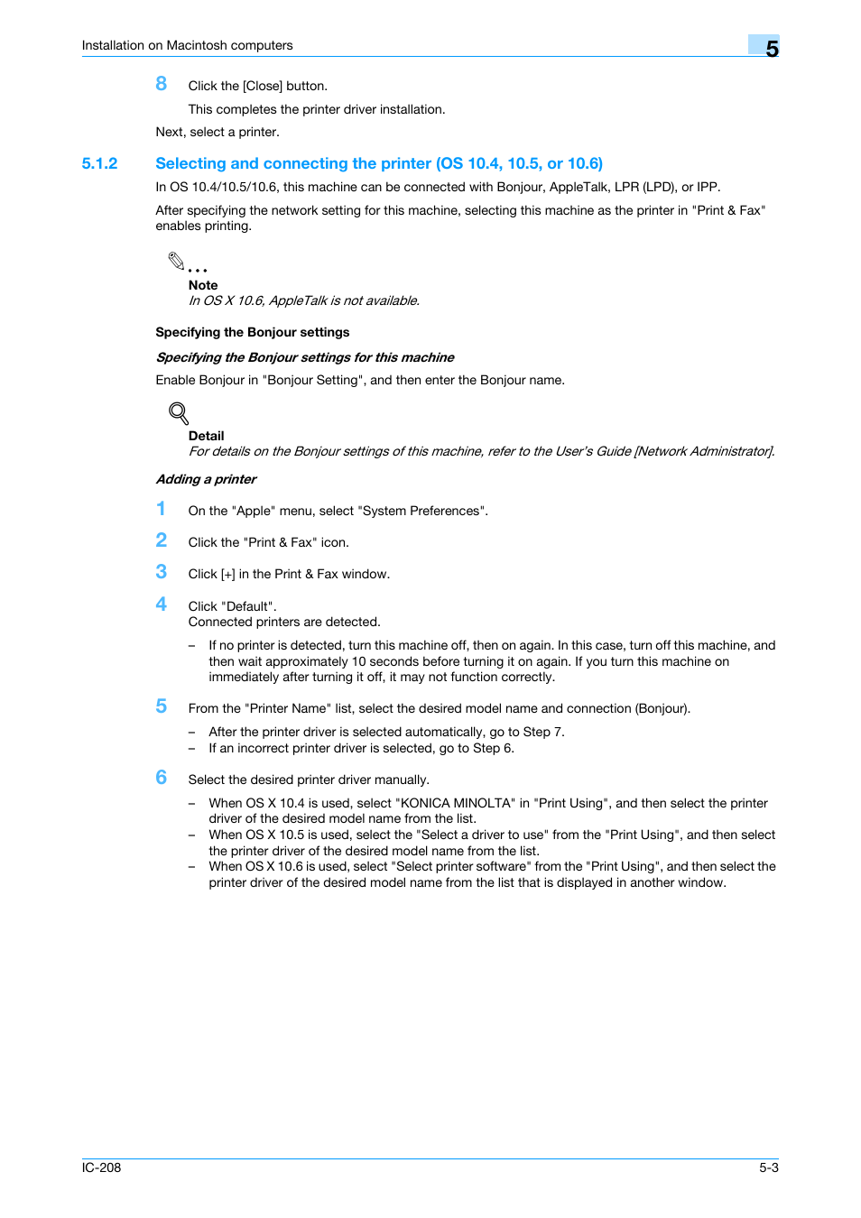 Specifying the bonjour settings | Konica Minolta bizhub 601 User Manual | Page 70 / 273