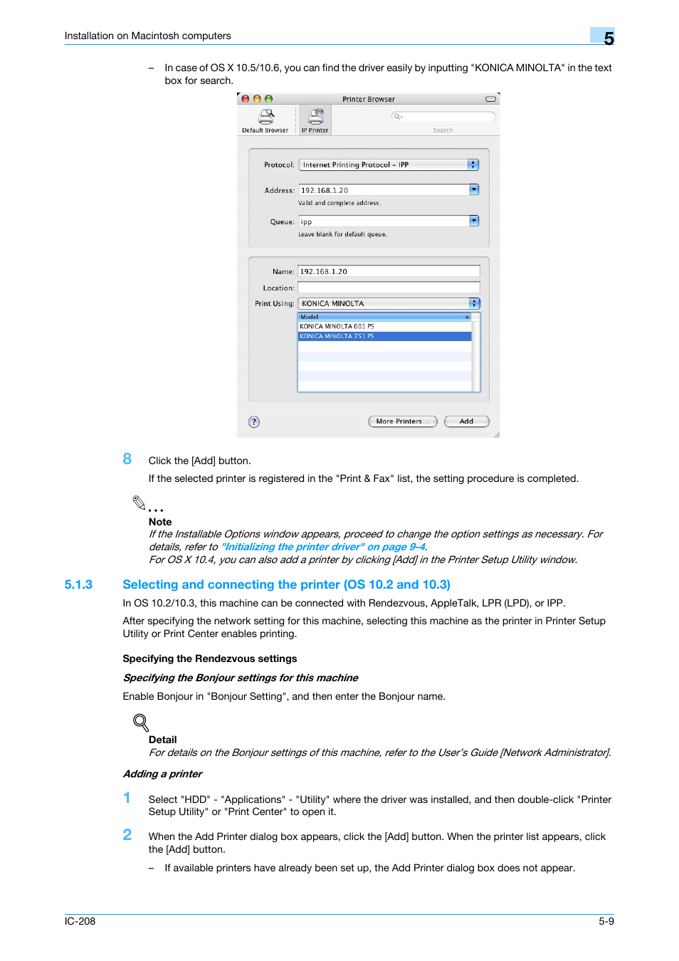 Specifying the rendezvous settings | Konica Minolta bizhub 601 User Manual | Page 76 / 273