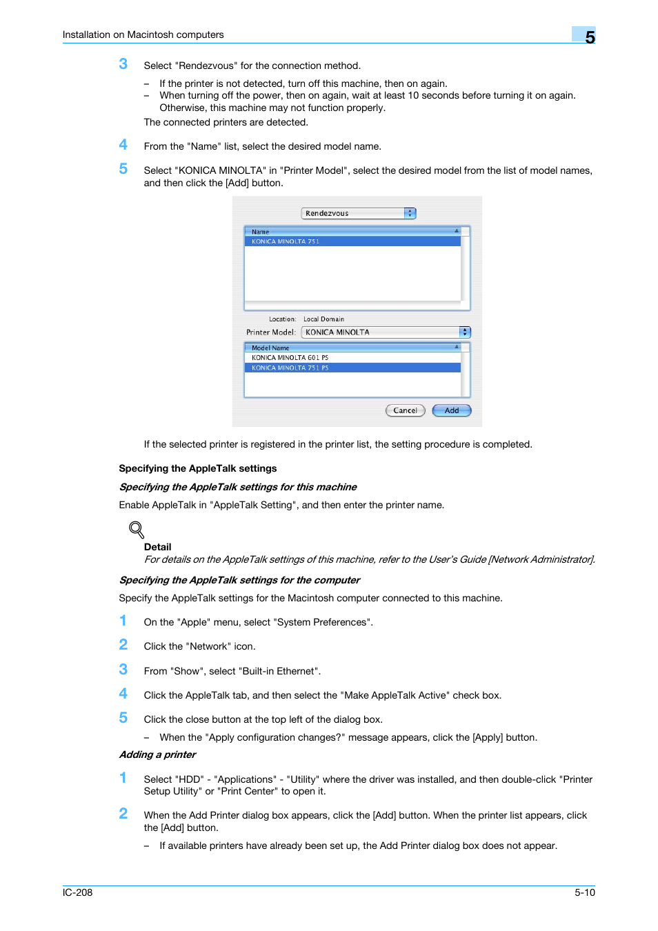Specifying the appletalk settings, Specifying the appletalk settings -10 | Konica Minolta bizhub 601 User Manual | Page 77 / 273