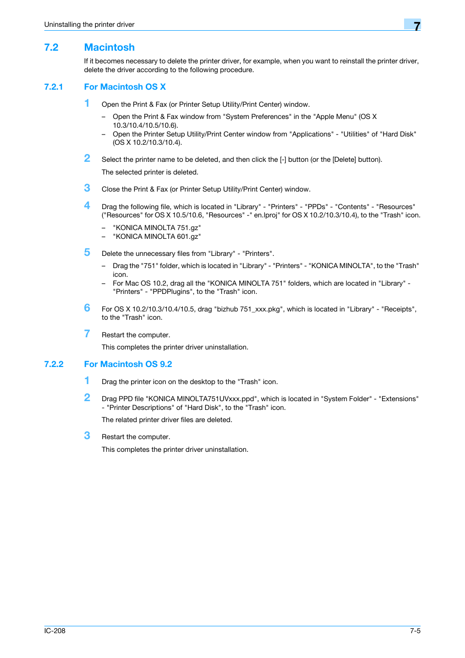 2 macintosh, 1 for macintosh os x, 2 for macintosh os 9.2 | Macintosh -5, For macintosh os x -5, For macintosh os 9.2 -5 | Konica Minolta bizhub 601 User Manual | Page 90 / 273