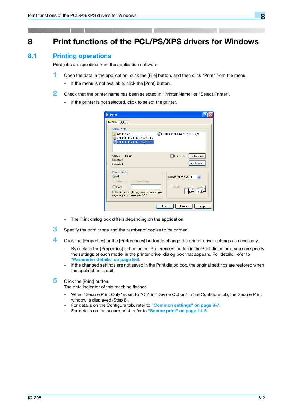 1 printing operations, Printing operations -2 | Konica Minolta bizhub 601 User Manual | Page 92 / 273