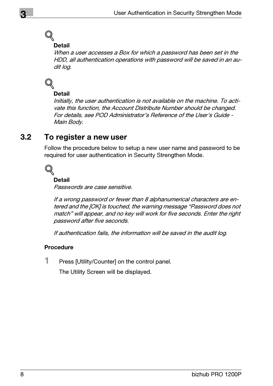 2 to register a new user, To register a new user | Konica Minolta bizhub PRO 1200P User Manual | Page 14 / 72