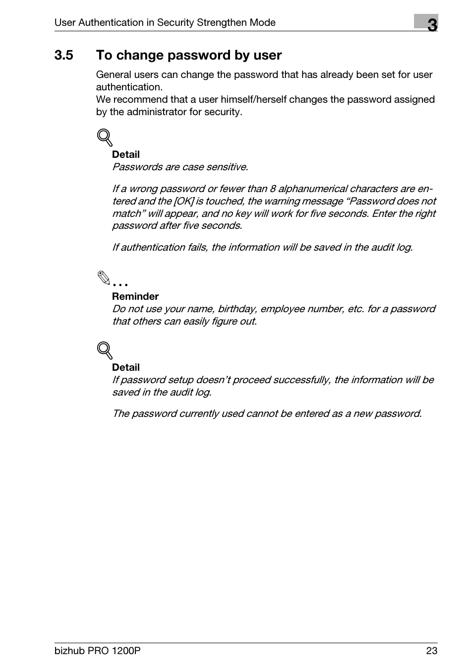 5 to change password by user, To change password by user | Konica Minolta bizhub PRO 1200P User Manual | Page 29 / 72