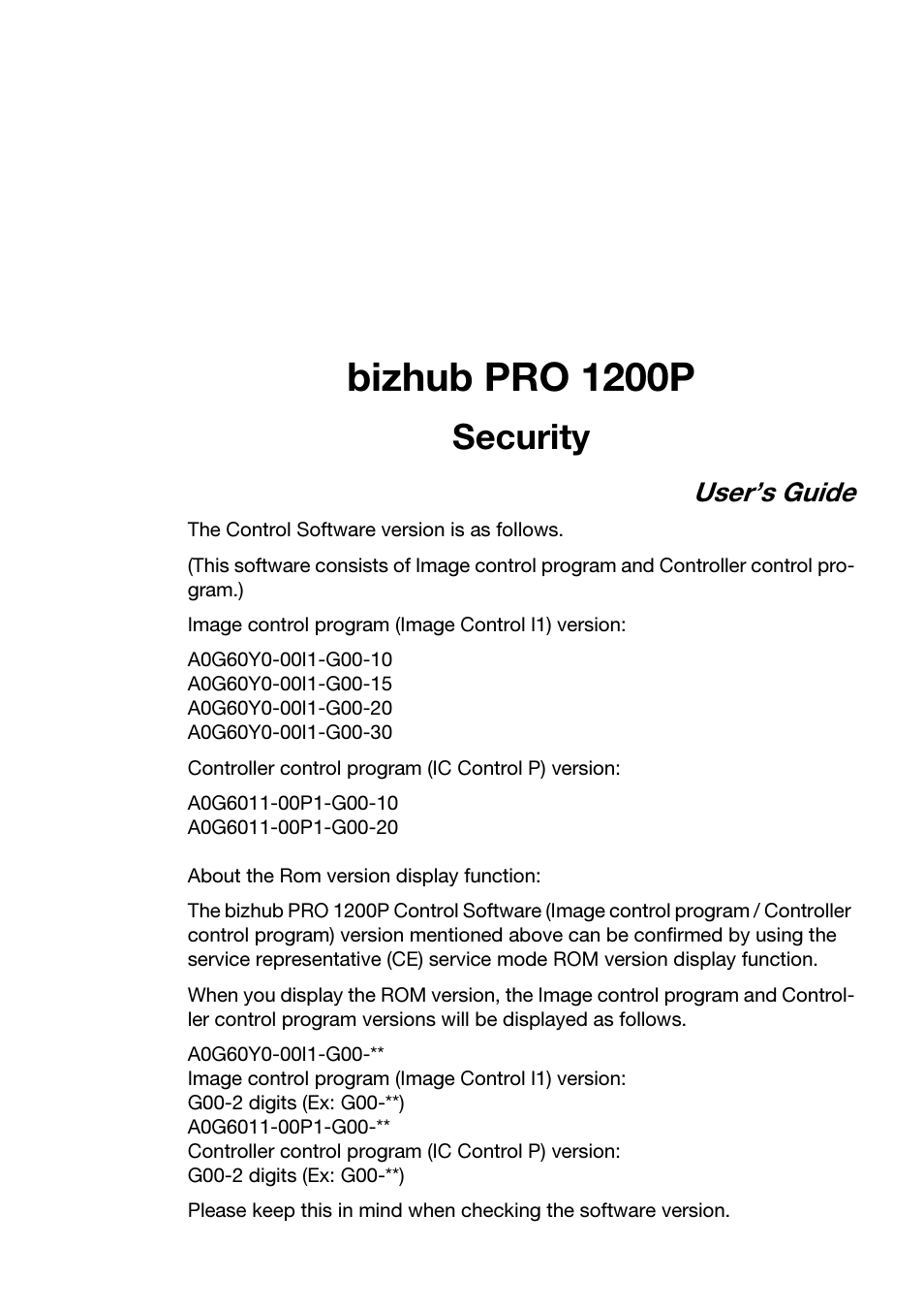 Bizhub pro 1200p, Security, User’s guide | Konica Minolta bizhub PRO 1200P User Manual | Page 3 / 72