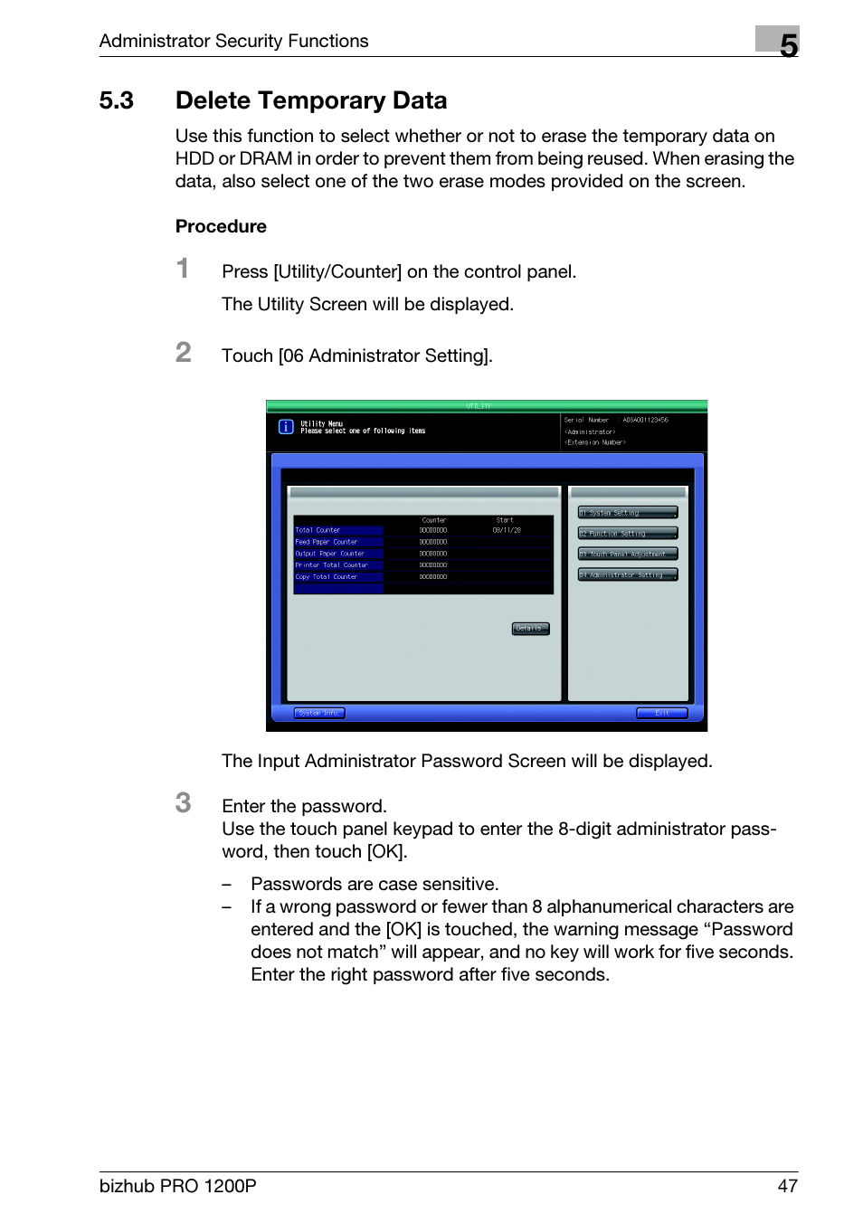 3 delete temporary data, Delete temporary data | Konica Minolta bizhub PRO 1200P User Manual | Page 53 / 72