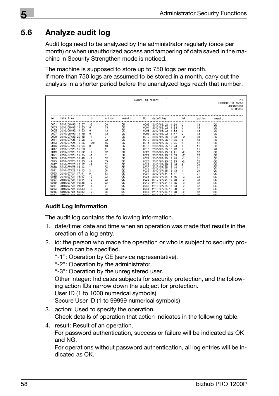 6 analyze audit log, Analyze audit log | Konica Minolta bizhub PRO 1200P User Manual | Page 64 / 72