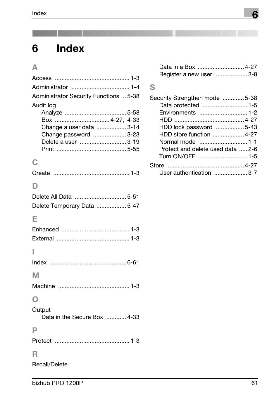 6 index, Index, 6index | Konica Minolta bizhub PRO 1200P User Manual | Page 67 / 72