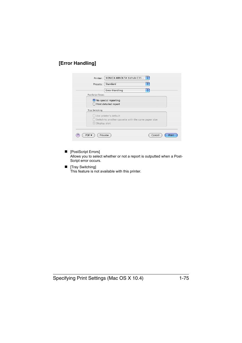Error handling, Error handling] -75 | Konica Minolta bizhub C35 User Manual | Page 102 / 510