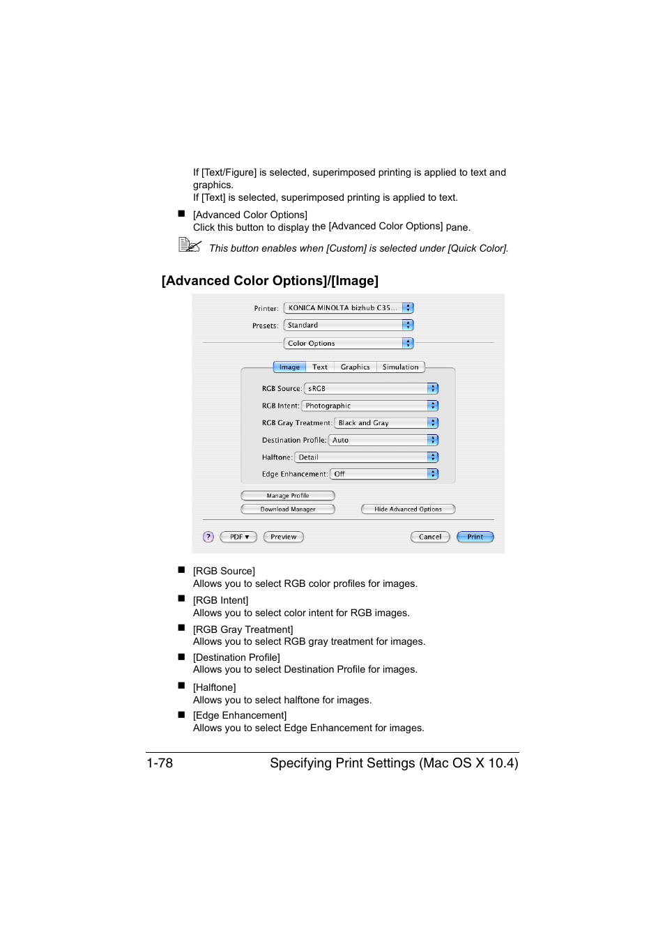 Advanced color options]/[image, Advanced color options]/[image] -78 | Konica Minolta bizhub C35 User Manual | Page 105 / 510