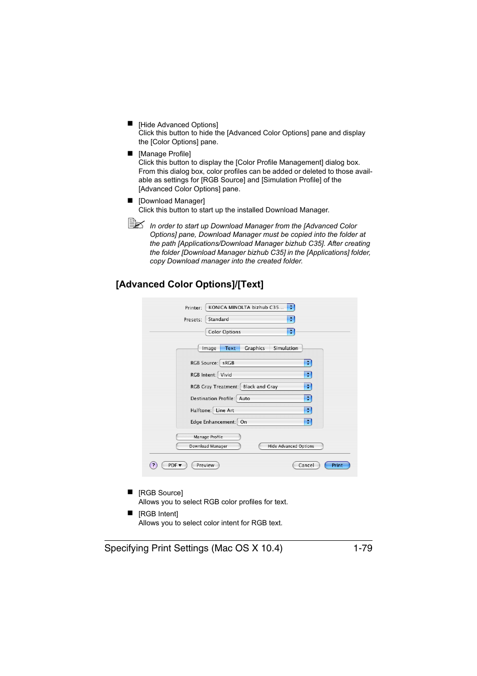 Advanced color options]/[text, Advanced color options]/[text] -79 | Konica Minolta bizhub C35 User Manual | Page 106 / 510