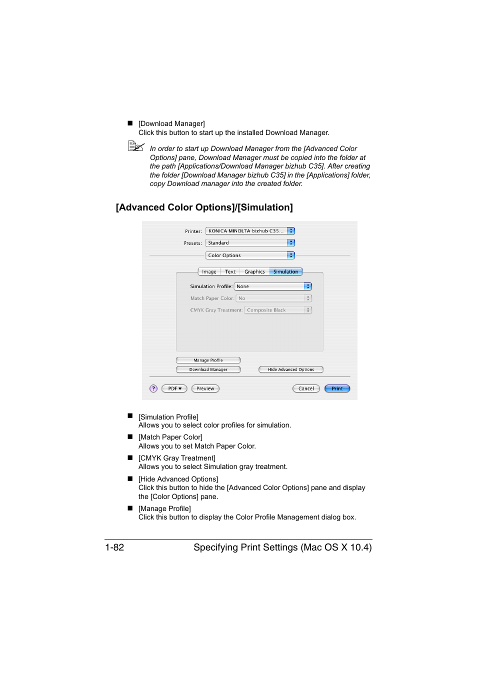 Advanced color options]/[simulation, Advanced color options]/[simulation] -82 | Konica Minolta bizhub C35 User Manual | Page 109 / 510