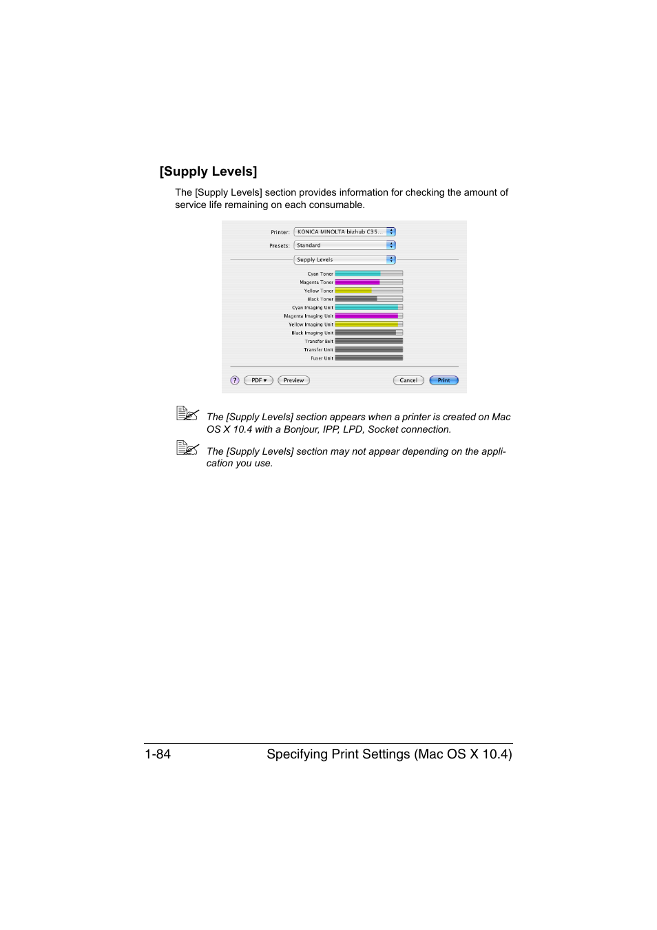 Supply levels, Supply levels] -84 | Konica Minolta bizhub C35 User Manual | Page 111 / 510