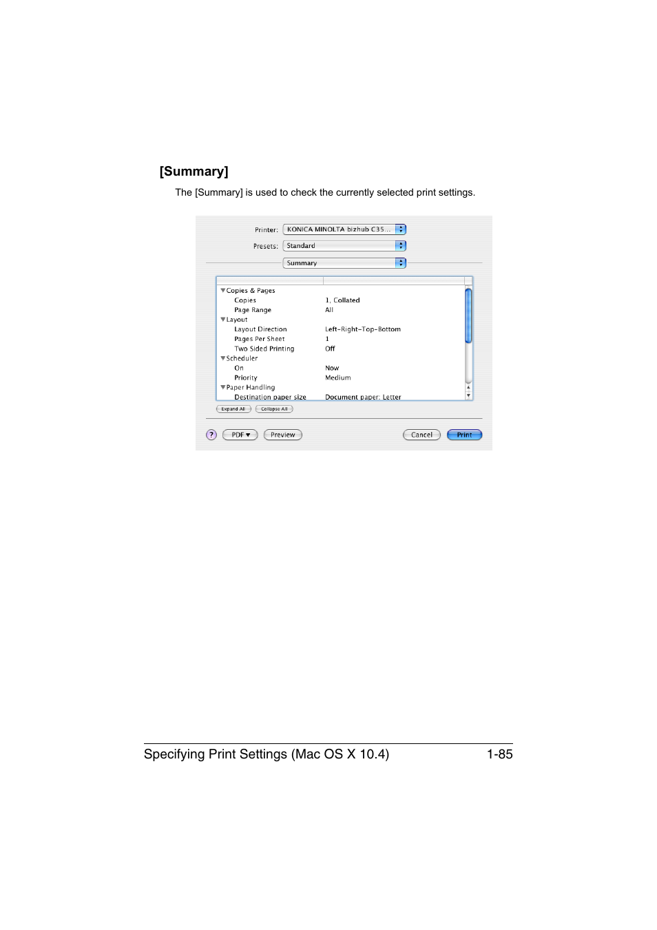 Summary, Summary] -85 | Konica Minolta bizhub C35 User Manual | Page 112 / 510