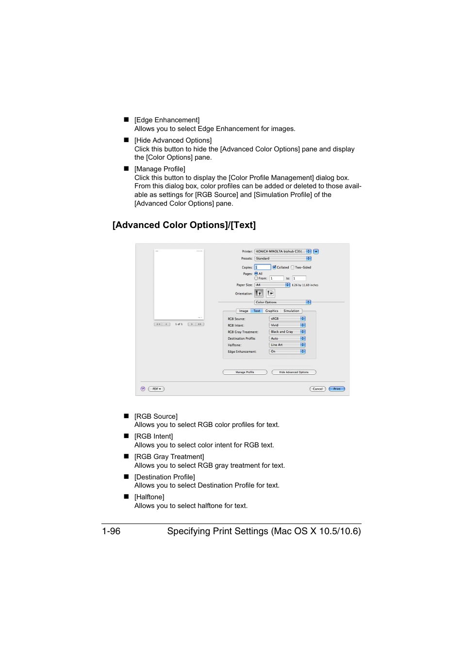 Advanced color options]/[text, Advanced color options]/[text] -96 | Konica Minolta bizhub C35 User Manual | Page 123 / 510